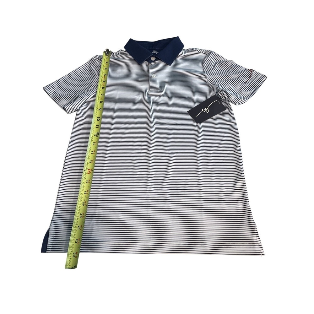 Boston Scott junior performance golf shirt M unisex Blue and white stripe
